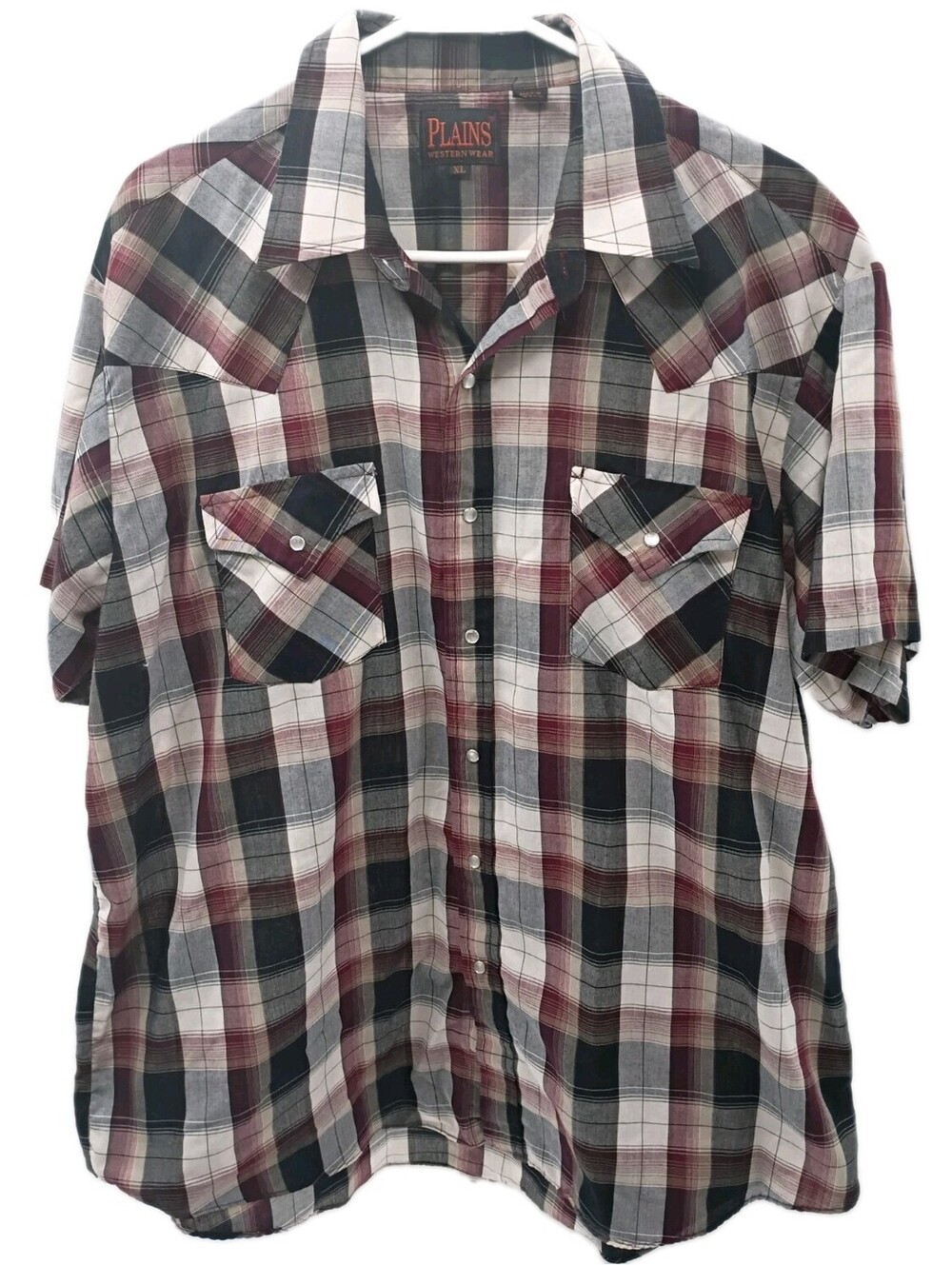 Plains Western Wear Shirt Mens XL Multicolor Plaid Pearl Snap Short Sleeve Ranch